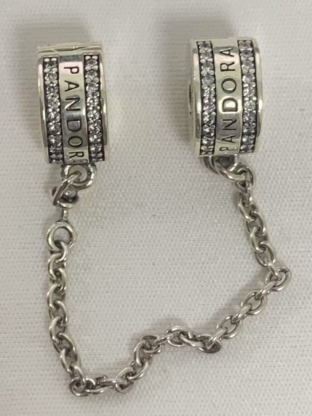 Pandora Logo Safety Chain Charm, S925 Silver Jewelry
